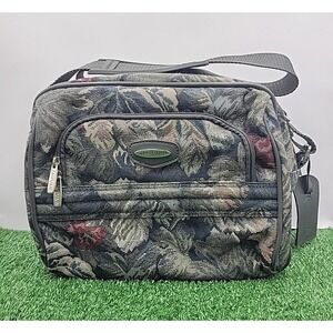 VTG Jaguar Floral Tapestry Bag Luggage Weekender Cosmetic Carryon 11"x9.5"